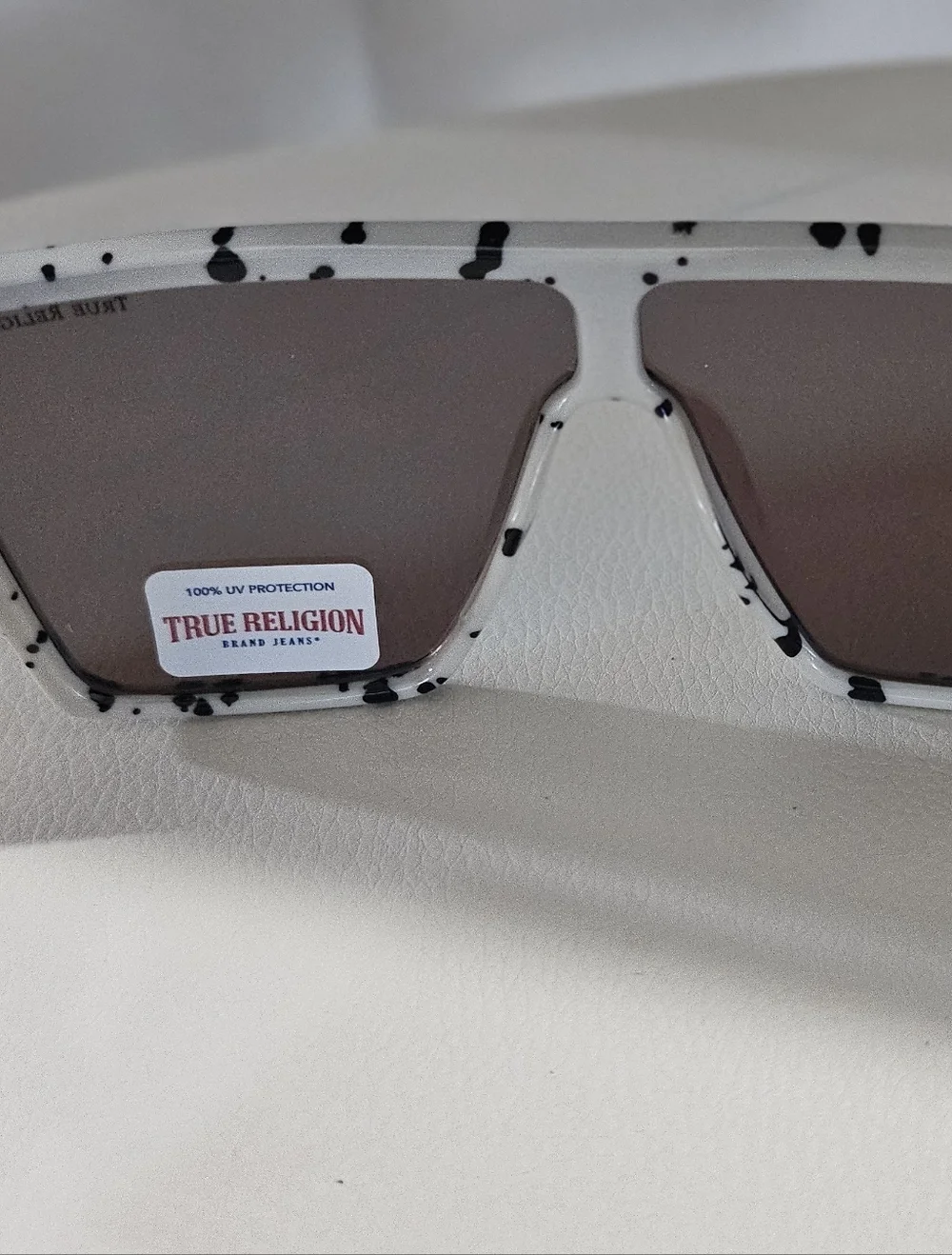 True Religion Shield Sunglasses Blue Mirrored Lens Black White Speckle UV400